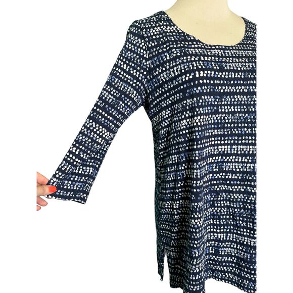Pure Jill blue printed 3/4 sleeves boat neck top size SP - Picture 8 of 11